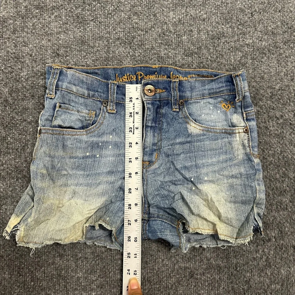 Justice Denim Shorts Girls Size 14R Blue Simply Low Distressed Cut Off Splatter